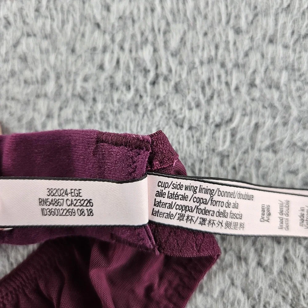 Victoria's‎ Secret Bra 34DD Burgundy Dream Angels Lined Demi Lace Mesh Underwire